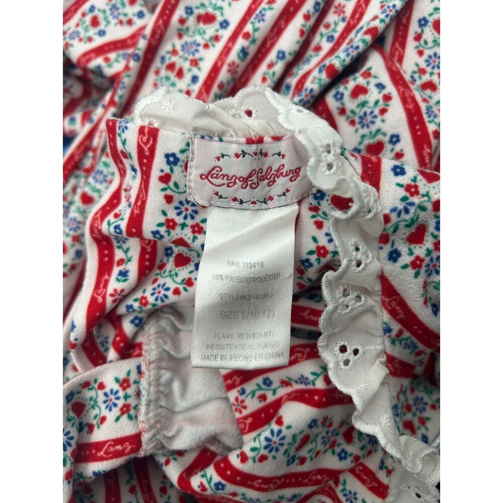 Lanz Of Salzburg Girls Nightgown Size L 10/12 Classic Red Heart Tyrolean Fleece - Picture 2 of 4
